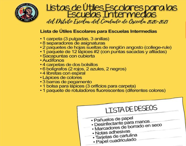 Supply List Spanish
